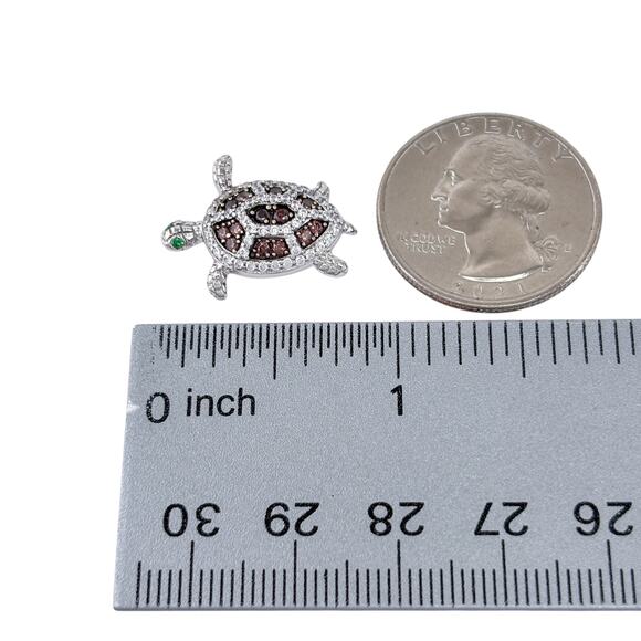 Turtle Pendant with Cubic Zirconia Stones | Sterling Silver 925 Animal Jewelry - Picture 5 of 6